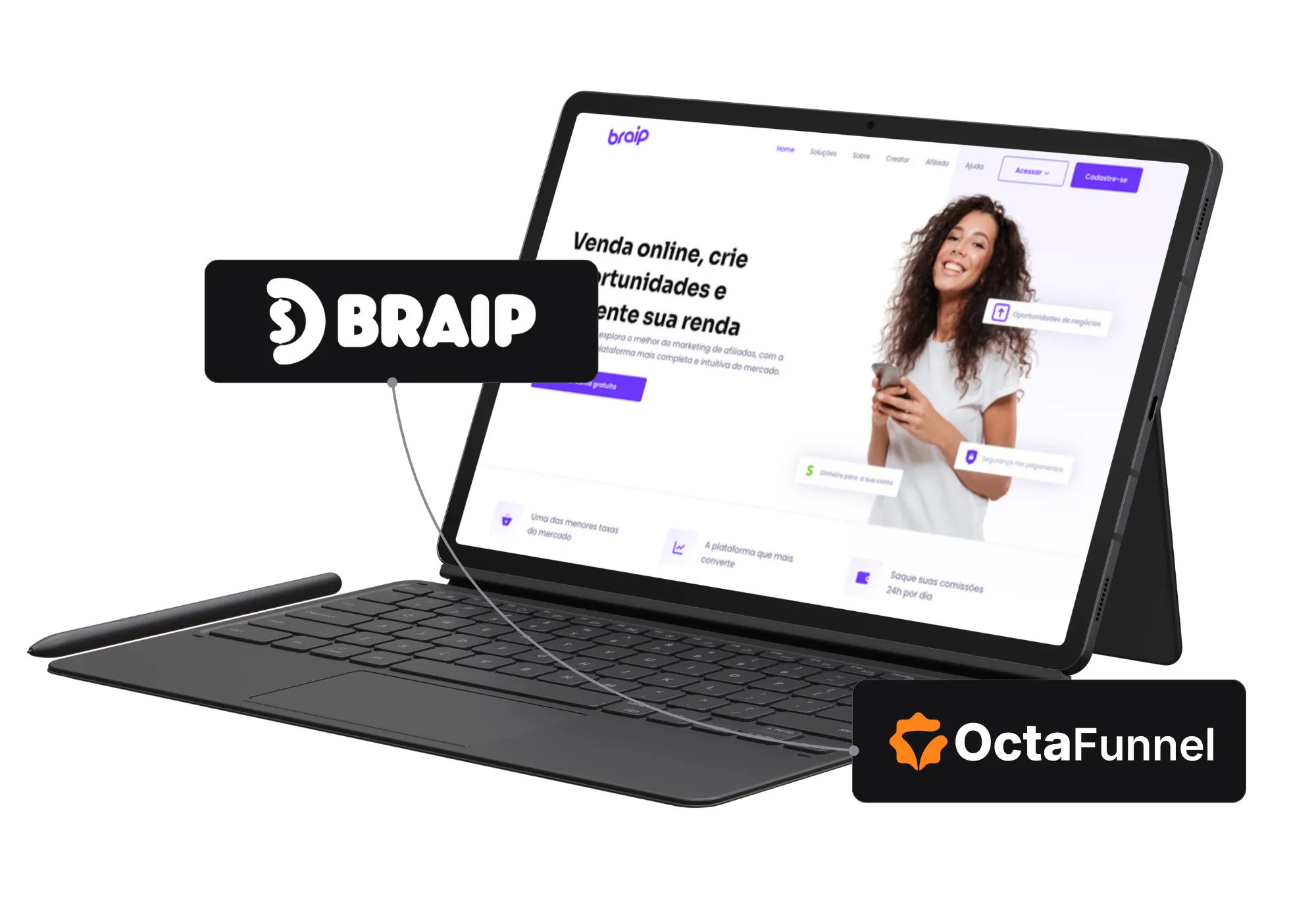 Painel da Octa Funnel integrado com Braip