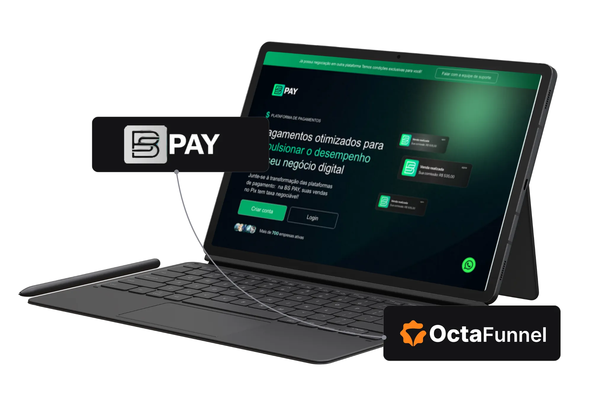 Painel da Octa Funnel integrado com BsPay