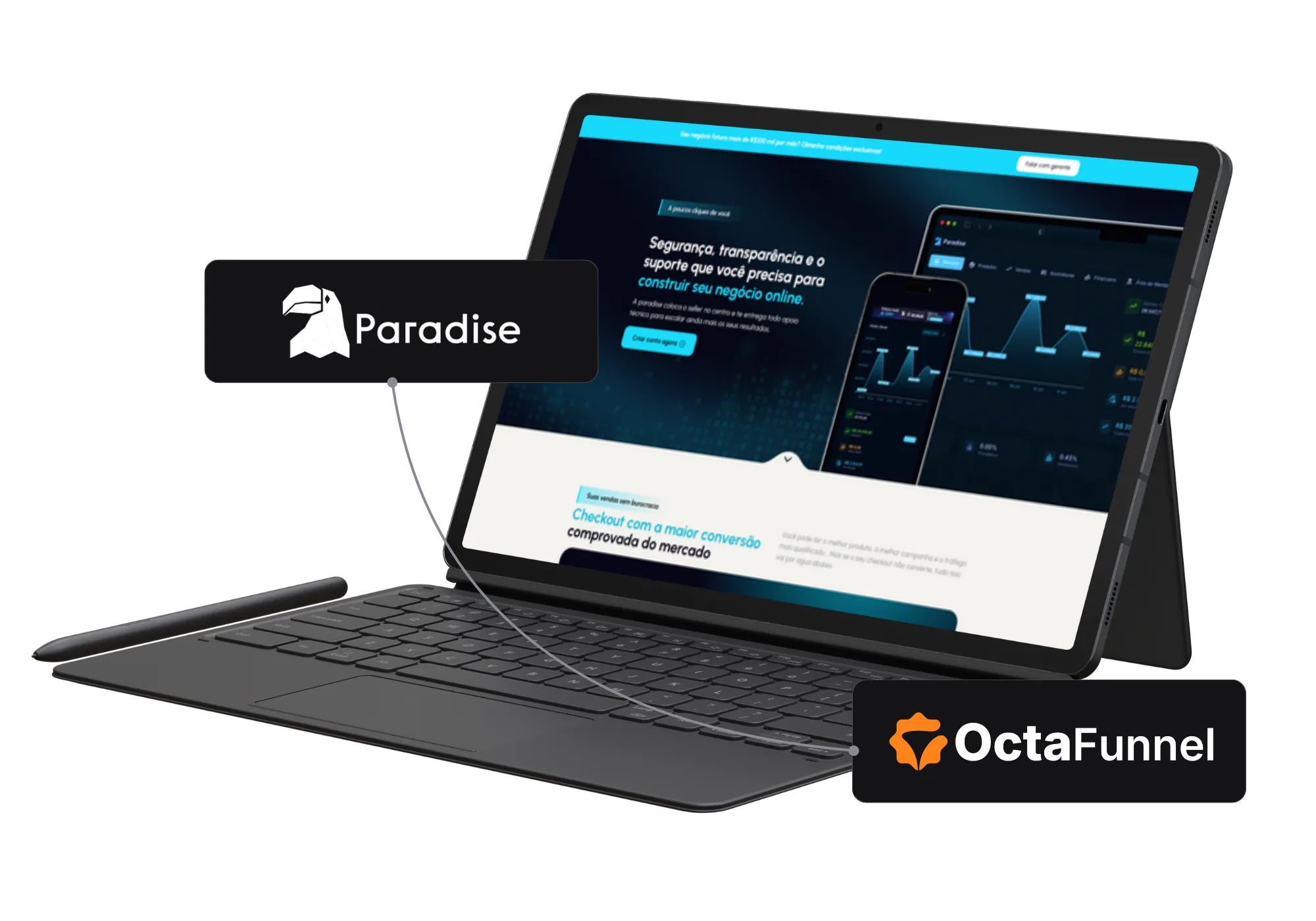 Painel da Octa Funnel integrado com ParadisePag