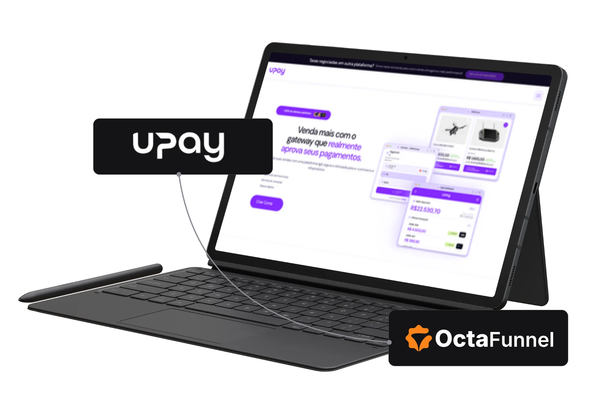 Painel da Octa Funnel integrado com Upay
