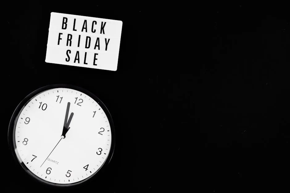 Placa de Black Friday com relógio mostrando urgência