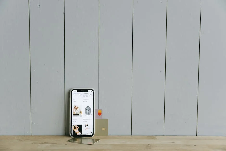 Smartphone exibindo site de ecommerce com cartão de crédito