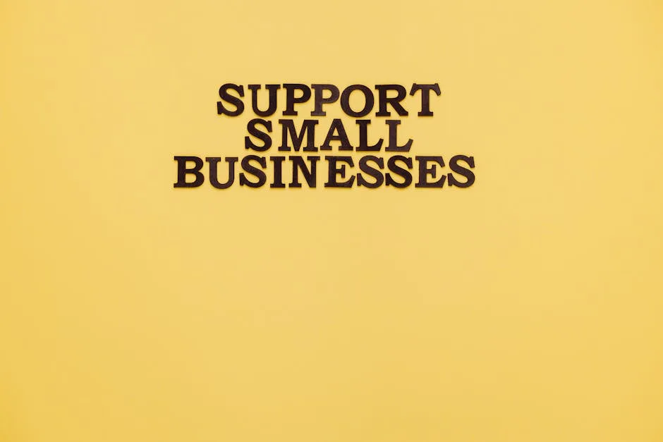 Inspirational image with 'Support Small Businesses' text on a warm yellow background.